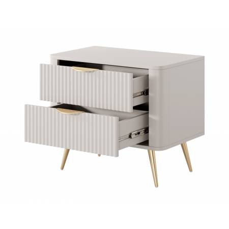 Szafka nocna z szufladami beż + złoty ryflowane fronty zaokrąglone boki  LANETT